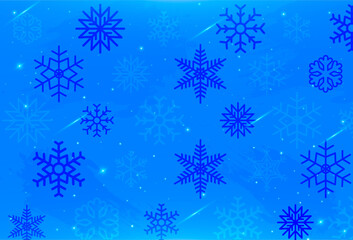 Fototapeta na wymiar Fondo navideño color azul de copos de nieves y luces 