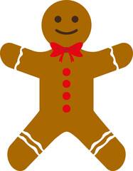 Gingerbread man holiday biscuit or cookie flat color icon, Happy New Year symbol, transparent backgrounds