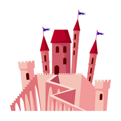 Fototapeta premium Cartoon medieval castles vector illustration. Collection of Gothic towers, fortified palaces, mansions isolated on white background. Fairy tale, ancient buildings, fortresses concept
