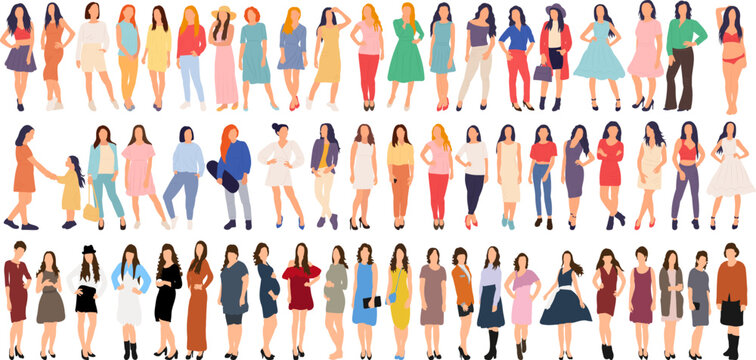 set of women, girls in flat style, design isolated vector