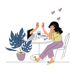 Woman Having Online Romantic Date with Laptop. Internet Dating