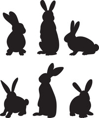 silhouette set rabbits, hares isolated vector