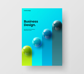 Amazing realistic spheres corporate brochure layout. Bright placard vector design template.