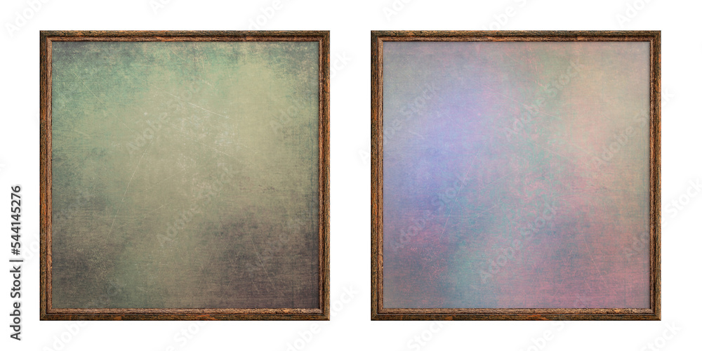 Poster wooden frame. two blank square frames with creative insert isolated on white background. blank frame