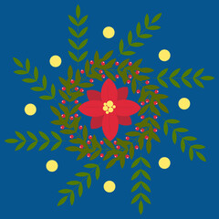 Christmas, wreath, vector, illustration, symbol, design, festive, winter, holiday, season, December, flower, leaves, dots, for print, wallpaper, logo, icon, textile, clothing, phone cases, gift cards