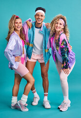 The 80s was one of the most eclectic decades in fashion. Shot of three young people posing together...