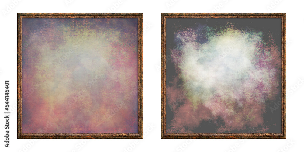 Poster wooden frame. two empty square frames with a creative insert isolated on a white background. blank f