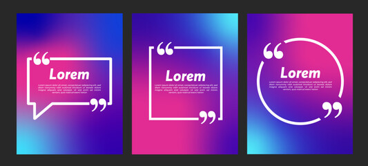 Quote frames blank templates set. Text in brackets, citation empty speech bubbles, quote bubbles. Textbox isolated on color background. Vector illustration. 