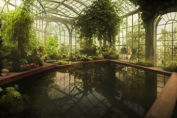Victorian Spa and wellnes centre in botanical garden interior illustration lifestyle design - obrazy, fototapety, plakaty