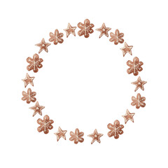 Christmas fir wreath with gingerbread and Christmas decorations Pine wreath. decorative element. Watercolor illustration isolated on white background