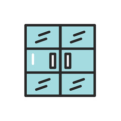 Front view closed double mirrors door color line icon. Isolated vector element.