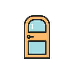 Front view closed interroom door color line icon. Isolated vector element.