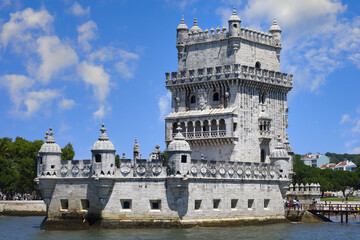 Fototapeta na wymiar Belem Tower viewed from the Tagus river, Lisbon, Portugal