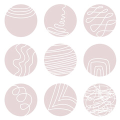 Round icons with abstract lines, shapes, doodles for highlighting stories, social networks, for bloggers, photographers, for highlighting covers.
Aesthetic background, modern fashion blog and fashion 