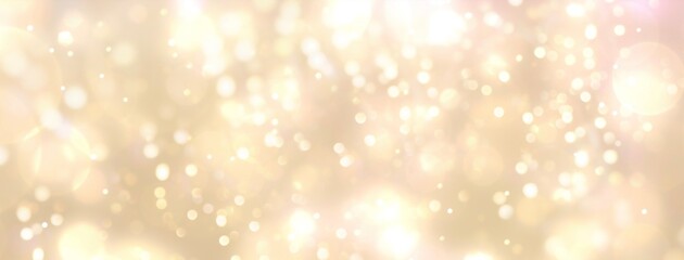 Festive abstract Christmas bokeh light background - golden bokeh lights, beige - New Year,...