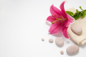 Fototapeta na wymiar spa composition with lily on white background