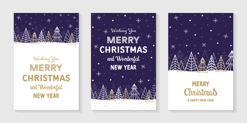 Fototapeta na wymiar Elegant Christmas trees. Collection of greeting cards. Vector illustration