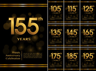 Set of anniversary celebration template design with golden text for anniversary celebration event. Vector illustration