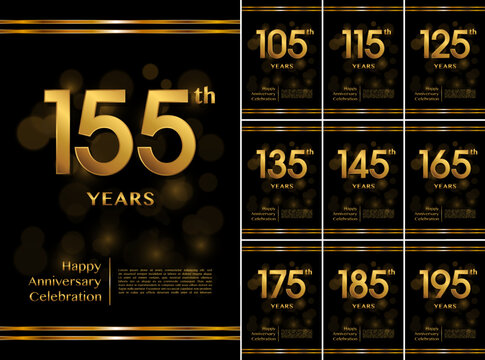 Set of anniversary celebration template design with golden text for anniversary celebration event. Vector illustration