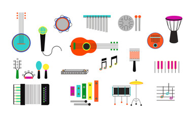 colourful music icons set, instruments collection, musical illustrations
