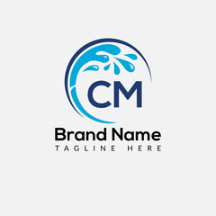 Maid Cleaning Logo On Letter CM. Clean House Sign, Fresh Clean Logo Cleaning Brush and Water Drop Concept Template - obrazy, fototapety, plakaty