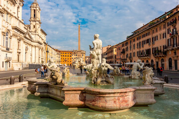 Fototapeta na wymiar Moor fountain on Navona square, Rome, Italy