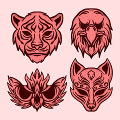 Collection set animal doodle Illustration hand drawn sketch colorful for tattoo, stickers, etc