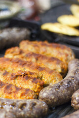 Grilled homemade sausage with spices. Traditional polish food