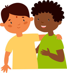 Fototapeta premium The guys are friends. Friendship of Peoples. Afro American and Indian guys. Cartoon teenagers.