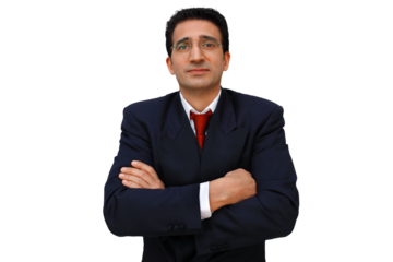 Gesture series: Businessman waiting and looking impatiently with folded arms.