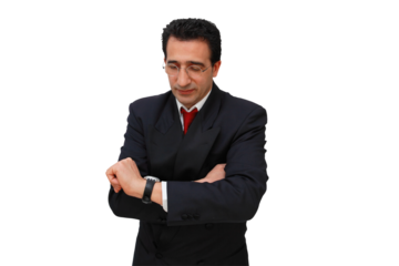 Gesture series: Businessman waiting and looking impatiently at the watch.