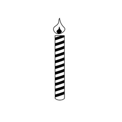 Black and white outline birthday candle with fire. Print for wallpaper or bed linen. 
