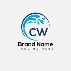 Maid Cleaning Logo On Letter CW. Clean House Sign, Fresh Clean Logo Cleaning Brush and Water Drop Concept Template
