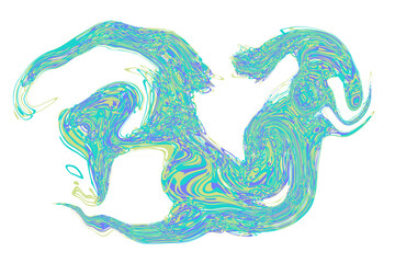 Abstract turquoise, green and blue liquid gradient object isolated on white background. Trendy Pastel fluid art