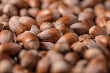 Close up of a hazelnuts pile rotating looped