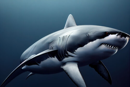 Weißer Hai schwimmend im Meer unter Wasser, Illustration mit Textfreiraum