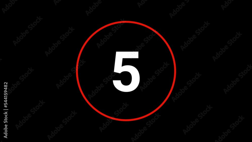Poster stylish 10 seconds red and white countdown timer on black bg. circle shaped smooth animated indicato