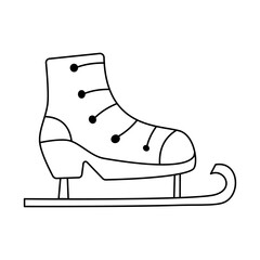 Figure skates for ice skating vector illustration in simple line art cartoon doodle style. Winter sports equipment single clip art design element. Athletic accessory. Black and white drawing.