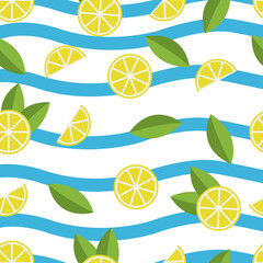 Lemon pattern on blue background. Baby background for fabric textile. Food Summer backdrop in flat design. 