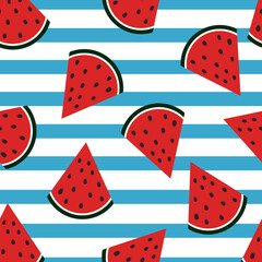 Watermelon pattern on blue background. Baby background for fabric textile. Food Summer backdrop in flat design. 