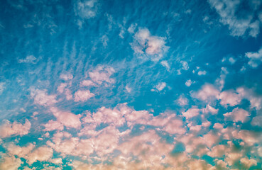 White clouds in the blue sky in the evening