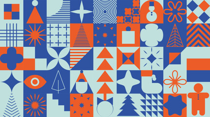 Ornate Bauhaus Inspired Christmas Background. Trendy Winter Holidays art templates.