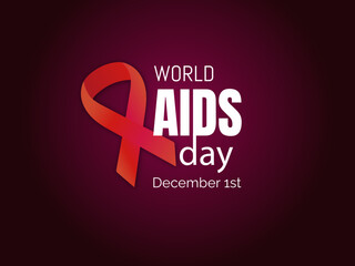 World AIDS Day.December 1.Red ribbon and day of celebration on dark background.