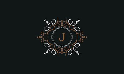 Modern vector logo with letter J. Luxurious elegant ornament. Design examples for cafes, hotels, jewelry, fashion, restaurant