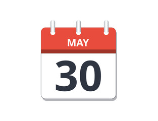 May 30th calendar icon vector. 
