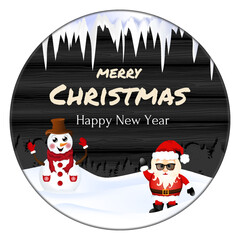 Vector greeting card with Santa Claus. Icicles, snow.