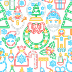 Fototapeta premium Christmas Neon Seamless Pattern. Illustration of Winter Holiday Promotion.