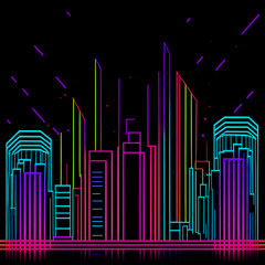 Neon glow city outline