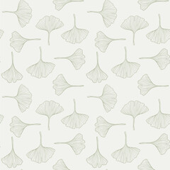 Ginkgo green leaf seamless pattern for textile or wallpapers, hand drawn elements