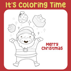 Christmas coloring page. Cute and funny cartoon characters. Coloring game for preschool children. Vector illustration. 